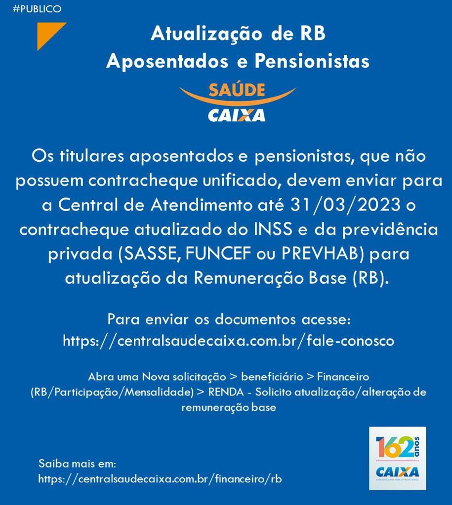 ATUALIZAÇÃO DE RB APOSENTADOS E PENSIONISTAS - SAÚDE CAIXA
